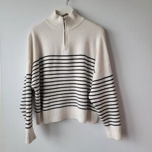 mango women's striped pullover Zipper sweater size M Boxy Oversized Preppy